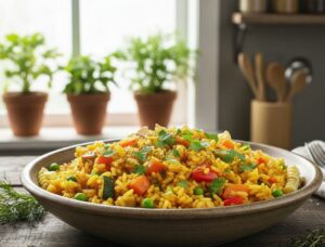 Delicioso Arroz Integral con Cúrcuma y Verduras: Receta Fácil en Monsieur Cuisine Arroz Integral con Cúrcuma y Verduras en monsieur cuisine robot del lidl