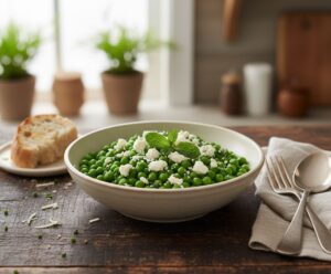 Guisantes con Menta y Queso Fresco en monsieur cuisine el robot del lidl
