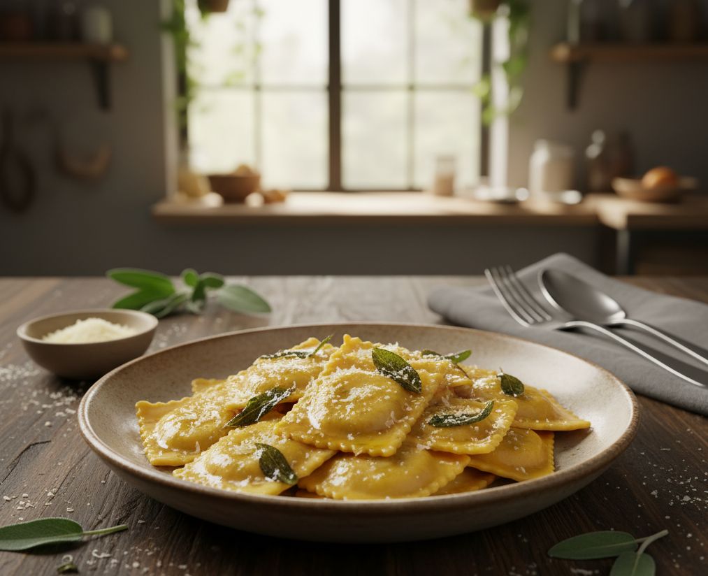 Raviolis Rellenos de Calabaza con Mantequilla de Salvia robot del lidl monsieur cuisine