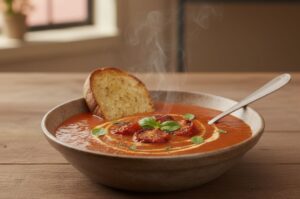 Deliciosa Sopa de Tomate Asado y Albahaca en tu Robot de Cocina Monsieur Cuisine Sopa de Tomate Asado y Albahaca