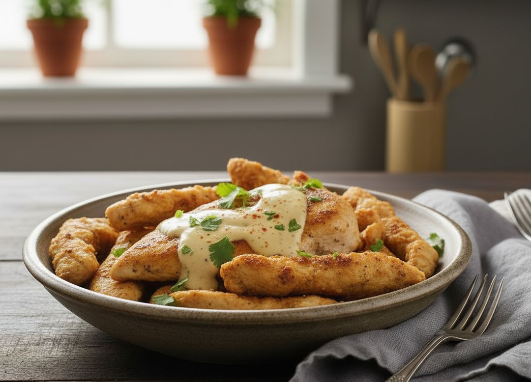 tiras de pollo con salsa de yogurt y curry en monsieur cuisine el robot del lidl