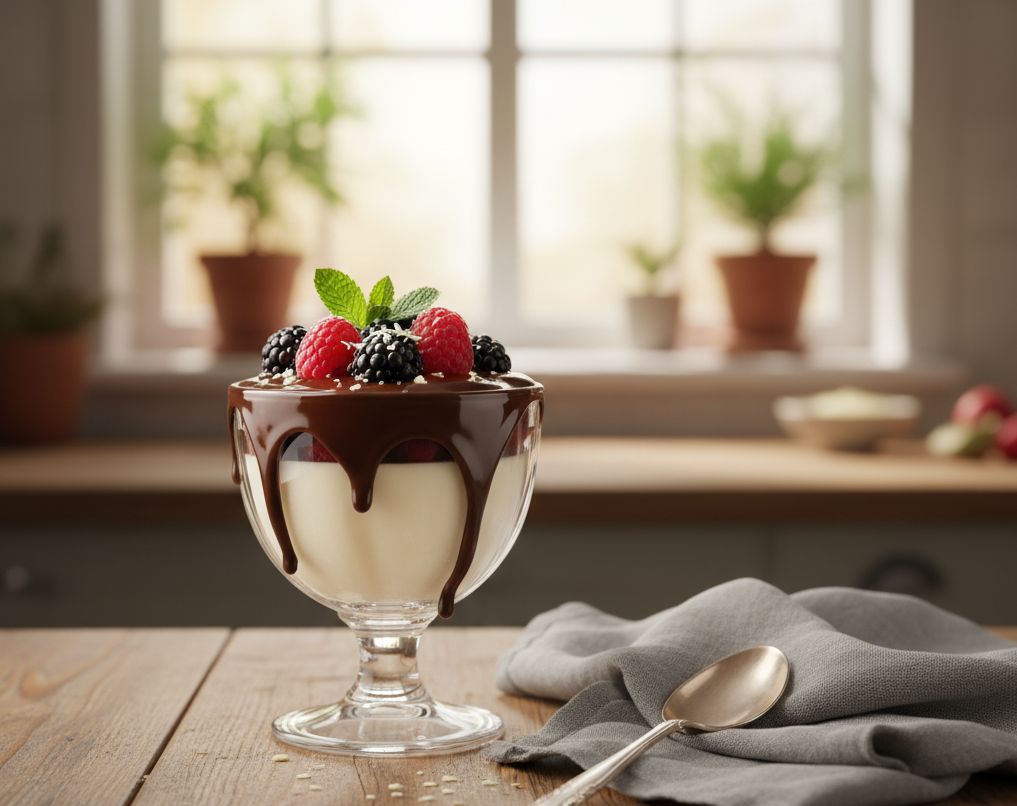 copa de pannacotta de chocolate blanco hecho con monsieur cuisine el robot del lidl
