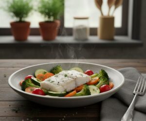 pescado blanco al vapor con verduras en monsieur cuisine el robot del lidl