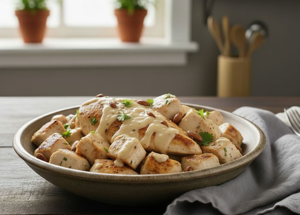 pollo con salsa de almendras en monsieur cuisine el robot del lidl